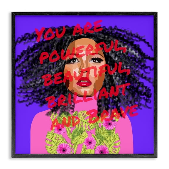 Stupell Industries Eclectic Powerful Beautiful Brave Motivational Text Vivid Floral Black Framed Giclee Art, 12 x 12, by Lynnda Rakos