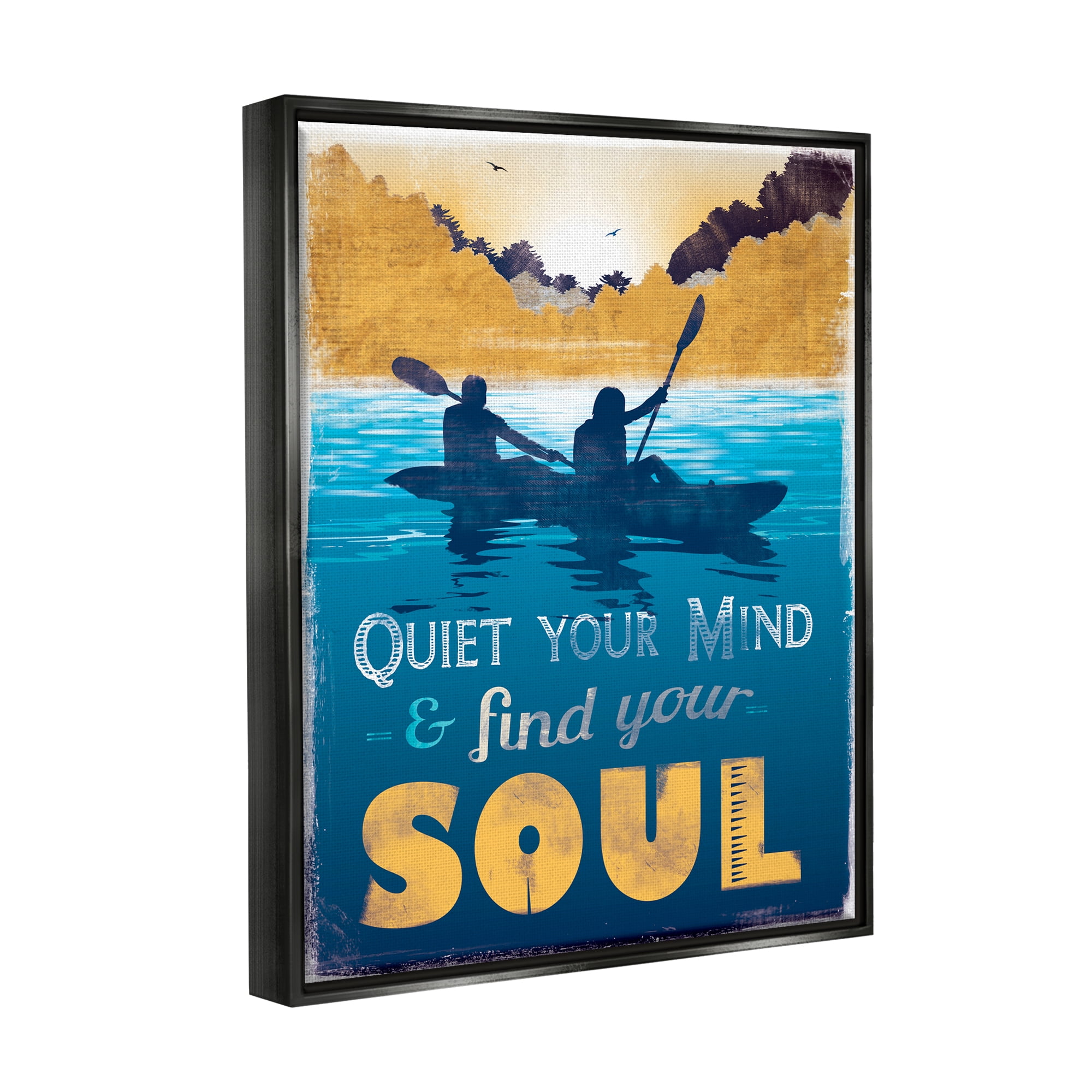 Stupell Industries Find Your Soul Scene Inspirational Painting Black Floater Framed Canvas Art Print Wall Art, 17 x 21
