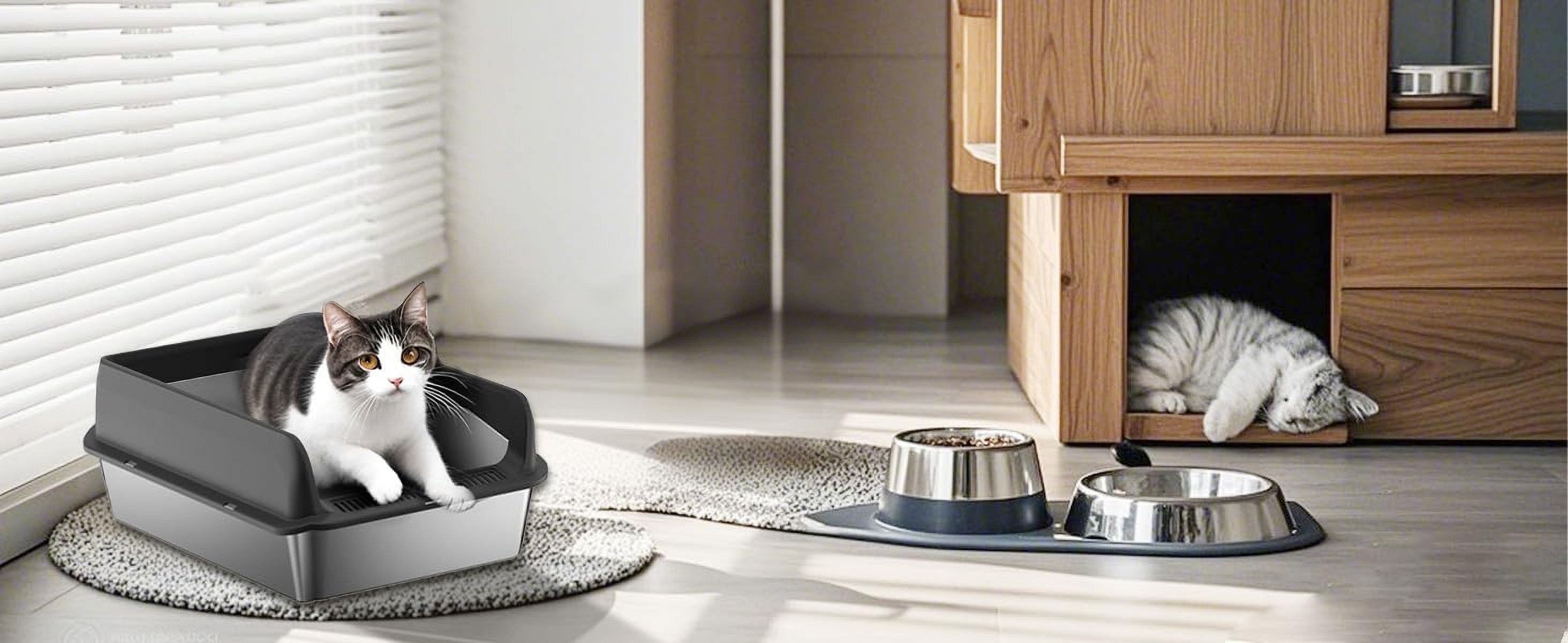 Yeshouse Stainless Steel Litter Box with Lid, Large Litter Box with Sifter Scoop and Double Layer Litter Mat, 6'' Deep Metal Cat Litter Box Non-Sticky and Easy to Clean