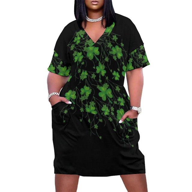 Vestido/Camiseta con diseño de trébol y bolsillos sueltos para mujer, vestidos de fiesta y novia.