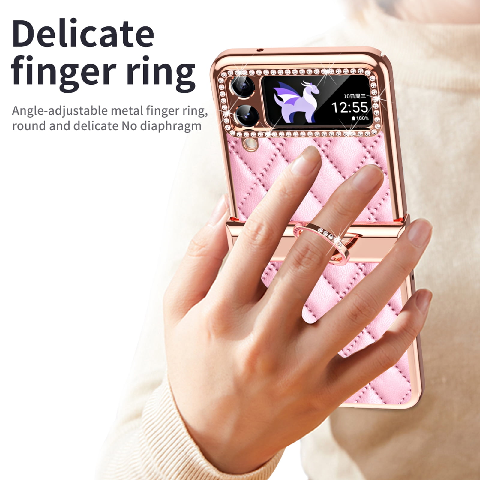 TECH CIRCLE for Samsung Galaxy Z Flip 4 5G Case, Sparkle Glitter Bling Anti-Scratch Full-Body Shockproof Protective Phone Case with Finger Ring for Samsung Galaxy Z Flip 4 5G 6.7 inch,Pink
