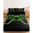 thumbnail image 2 of Twin Sze Fitted Sheet Set - Green Game Controller 2 Piece Bedding Sets 16" Deep Pocket Fitted Sheet with 1 Pillowcase, Modern Art Gaming Handheld Black Brushed Microfiber Hotel Luxury Bed Sheets, 2 of 9