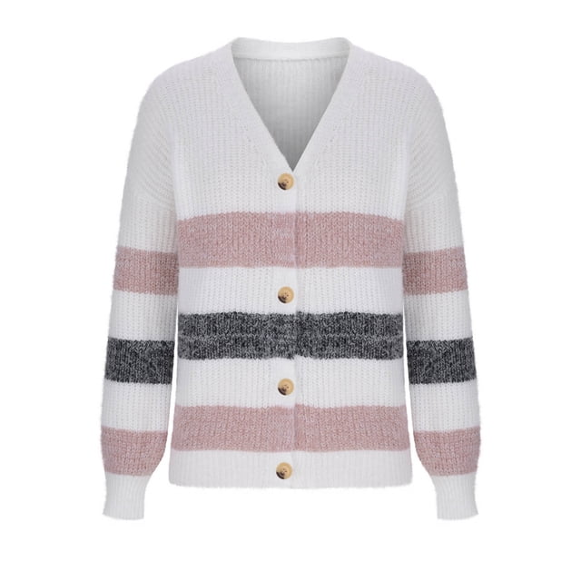 Cárdigan de moda para mujer, de manga larga, con botones y bloques de color, de punto, para invierno, de poliéster.
