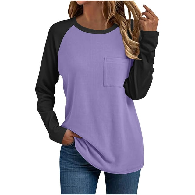FAIWAD Hauts à Manches Longues pour Femmes Col Rond Manches Raglan T-Shirts Décontractés Blouses Classiques Amples