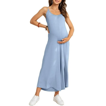 

Casual Solid Spaghetti Strap Cami Sleeveless Blue Maternity Jumpsuits (Women s)