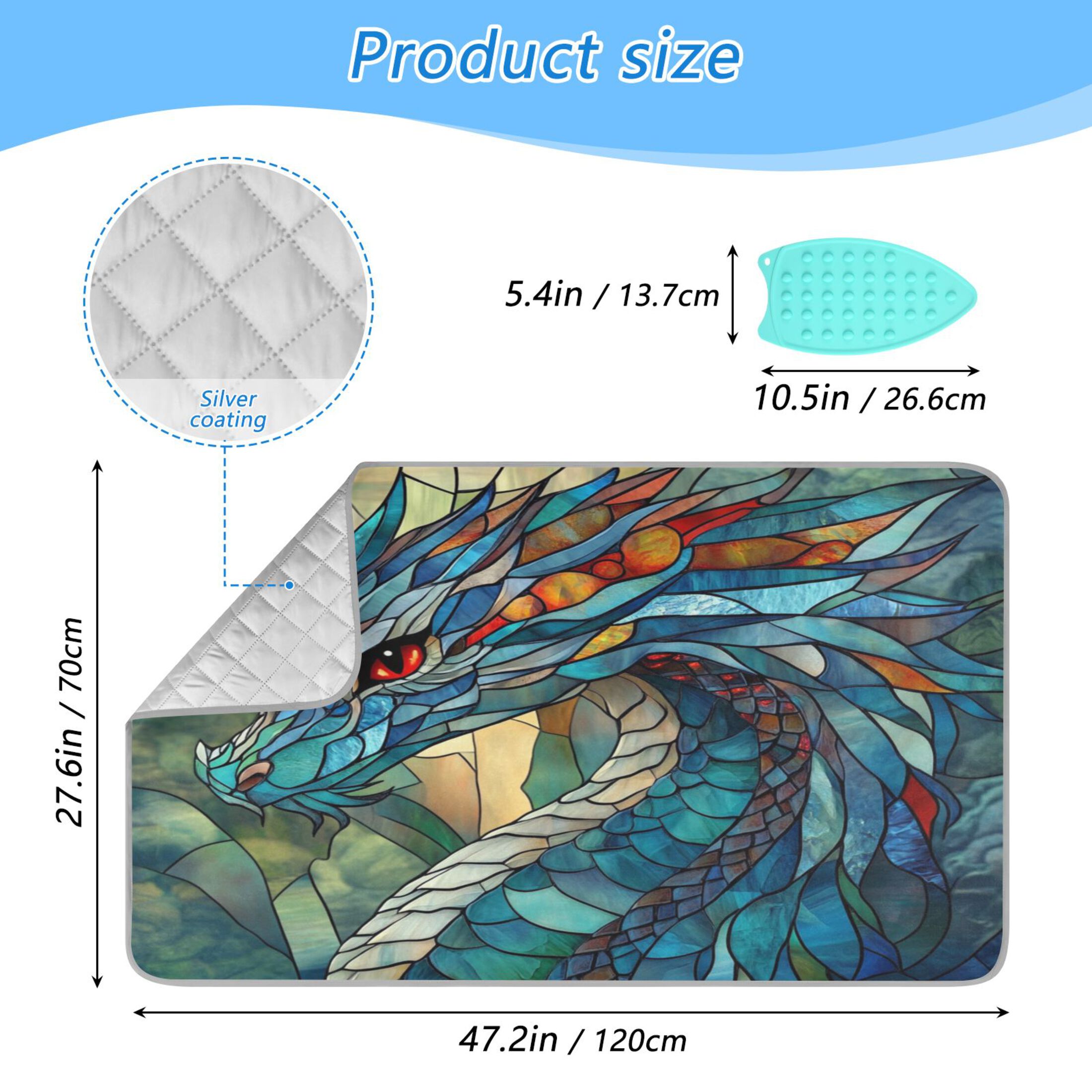 Ironing Mat Portable Ironing Blanket for Table Top Travel Ironing Pad for Washer Dryer 27.6" x 47.2" Stained Glass Dragon