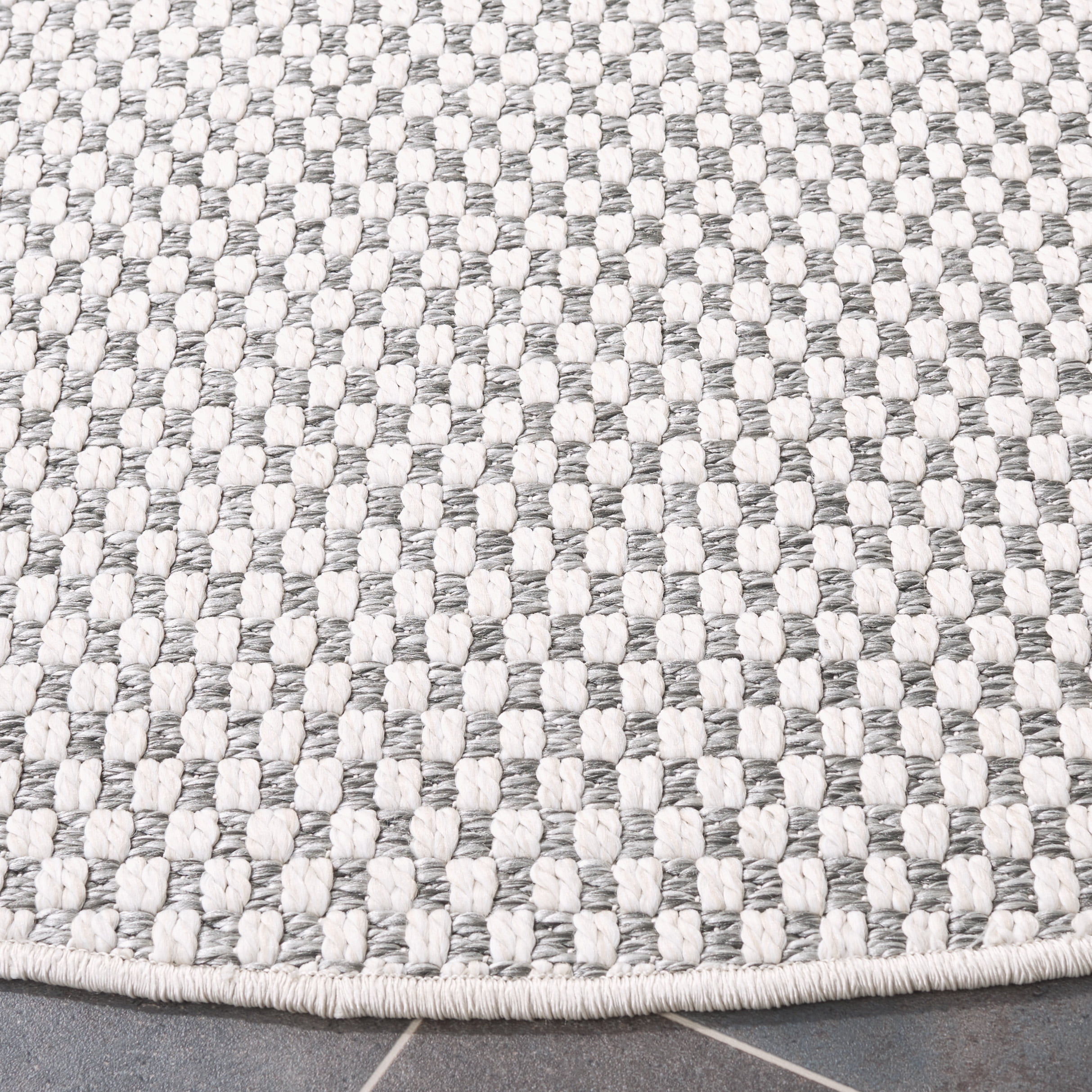 SAFAVIEH Sisal All-Weather Delroy Solid Indoor/Outdoor Area Rug, Grey/Ivory, 6'7" x 6'7" Round