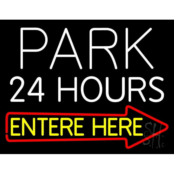 Park 24 Hours Enter Here LED Neon Sign 15 x 19 - inches, Clear Edge Cut Acrylic Backing, with Dimmer - Bright and Premium built indoor LED Neon Sign for Bar decor.