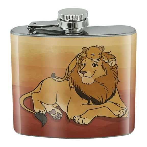Dad Lion and Cub Stainless Steel 5oz Hip Drink Kidney Flask