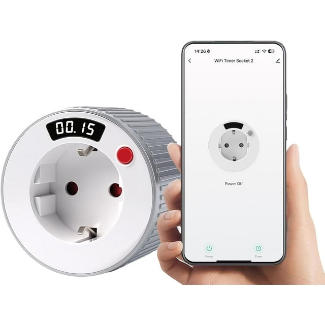 WiFi Smart Plug, Countdown Timer Plug from 1 Minute to 24 Hours, Timer Plug, Electrical Timer, Programmable Electrical Plug with Timer, 3680W 16A for Home Appliances