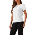 thumbnail image 4 of INSPIRE CHIC Ruched Sleeve Blouse for Women's Pleated Front Round Neck Tops M White, 4 of 6