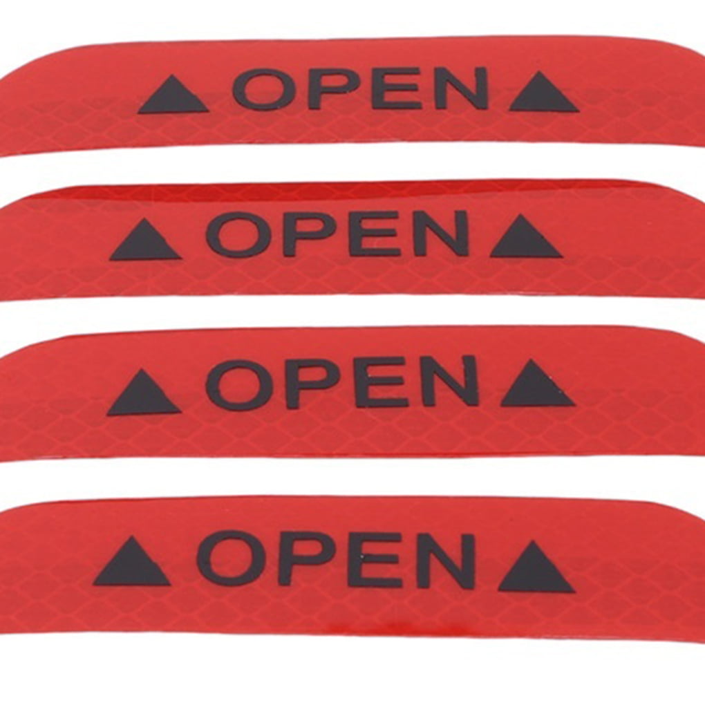 4 PCS Car Door red OPEN Stickers Reflective Tape Safety Sign Warning Mark Decal