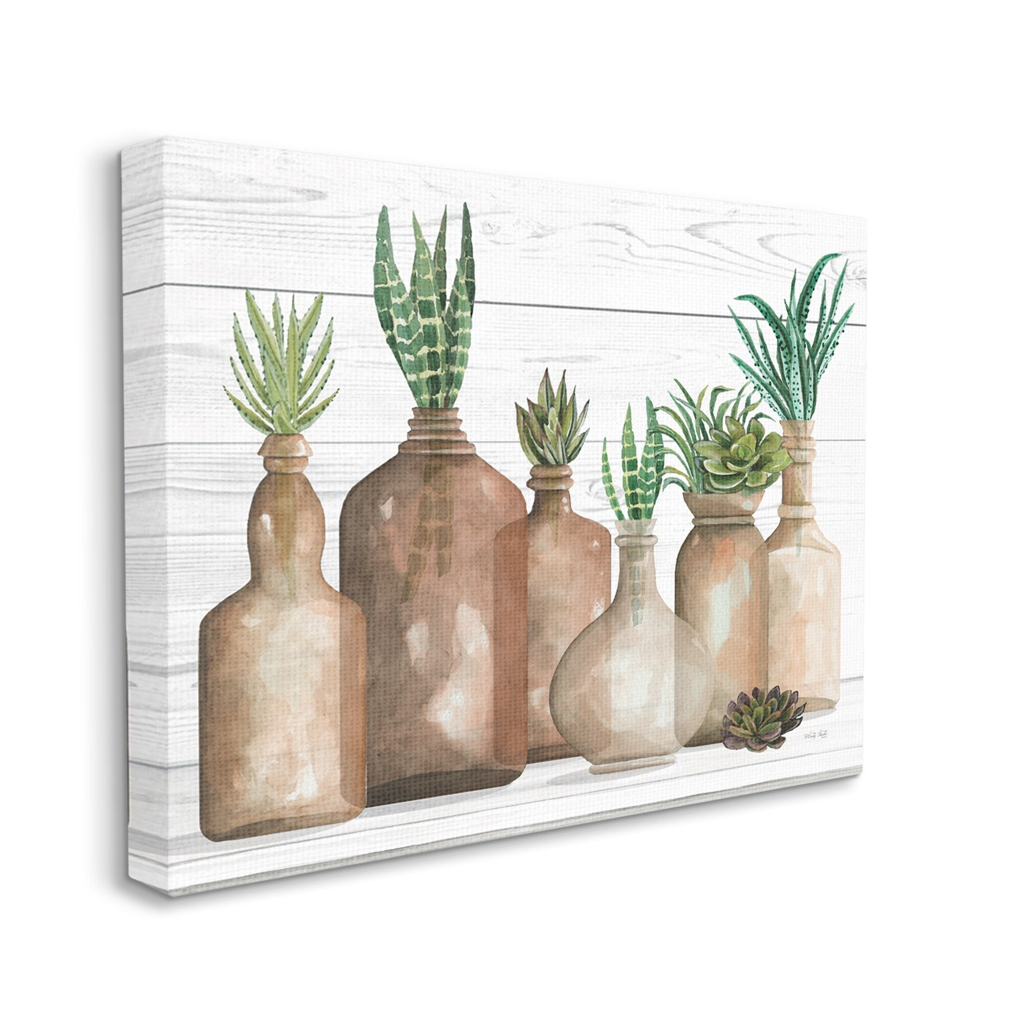 Stupell Industries Various Succulents Plants Vases Jars Striped Leaves Graphic Art Gallery Wrapped Canvas Print Wall Art, Design by Cindy Jacobs