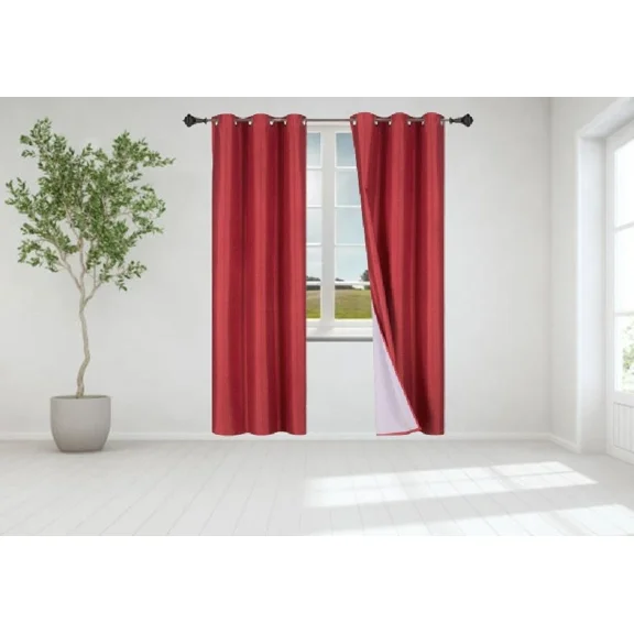 Gorgeous Home Linen 2pc Set Blackout Window Grommet Curtain Foam Lined Panels 35" Wide X 84" Length Each Pc. Solid Color Red
