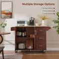thumbnail image 5 of ZIVACATE Walnut 54" Rolling Kitchen Island Cart with Storage, Large Kitchen Cart with Folding Drop Leaf Breakfast Bar, Wood Island Table for Kitchen with 3 Drawers and Spice Rack & Towel Rack, Brown, 5 of 8
