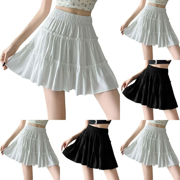 Bovxnpu Plus Size Skirts For Women, Women's Pleated Skater Skirt Basic Casual High Waisted Ruffles Flared Mini Skirts, Womens Solid Color High Waisted Cake Skirt L