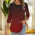 thumbnail image 5 of 3/4 Sleeve Tunic Shirts Womens Gradient Crew Neck Dressy Casual Tops Loose Pleated Going Out Trendy Blouses, Wine 3XL, 5 of 5
