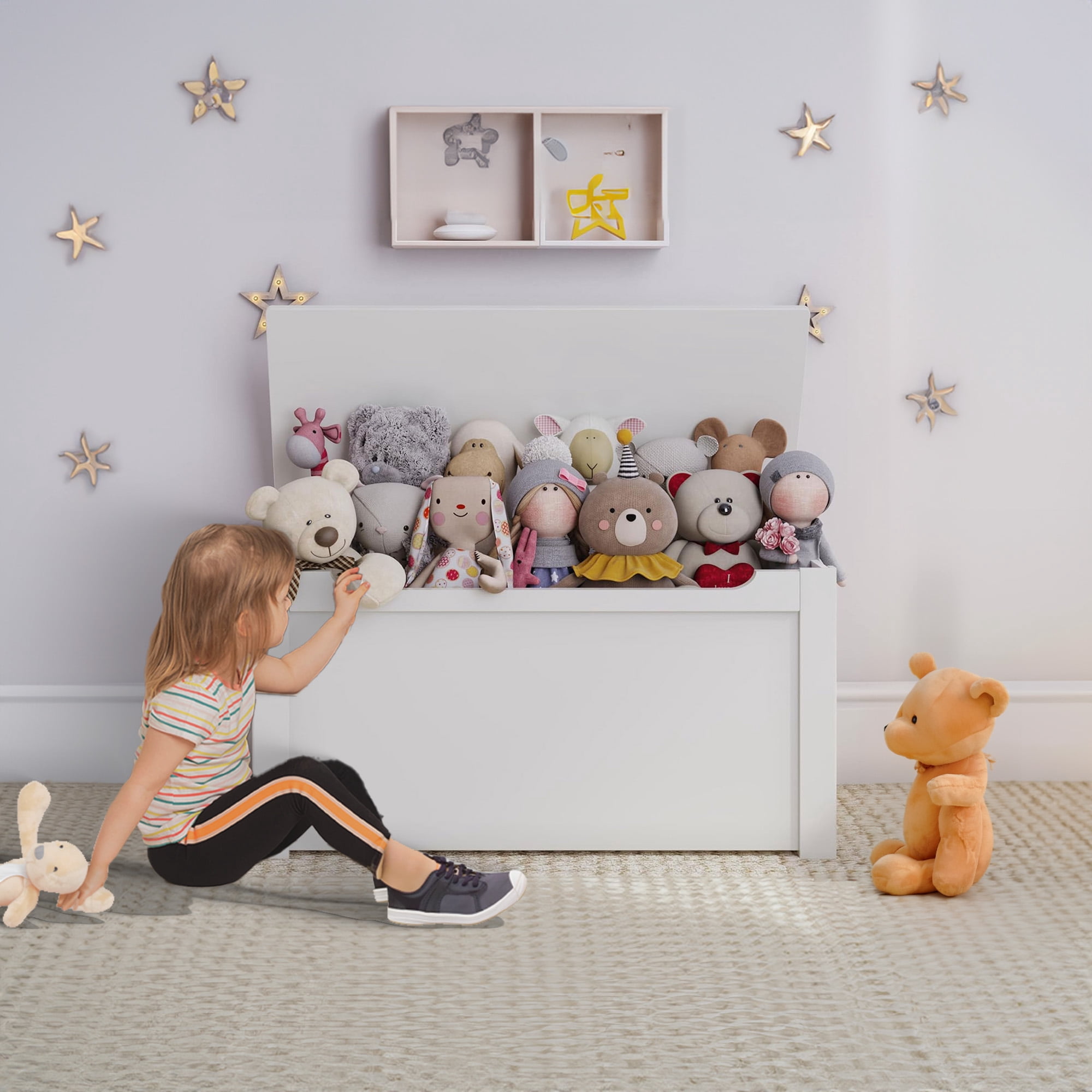 Sturdis Wooden Toy Box Spacious Storage for Home Organization, White