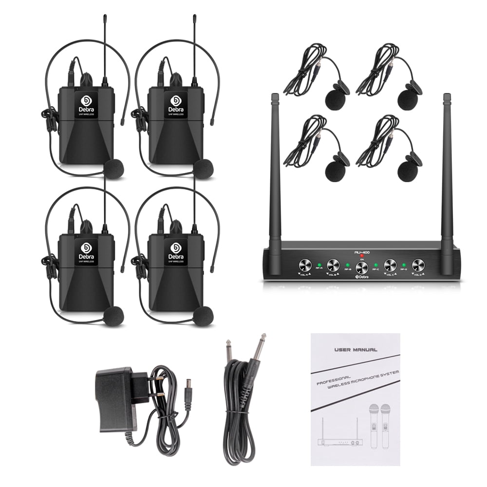 D Debra Cordless Audio Pro UHF 4 Channel Wireless Microphone System