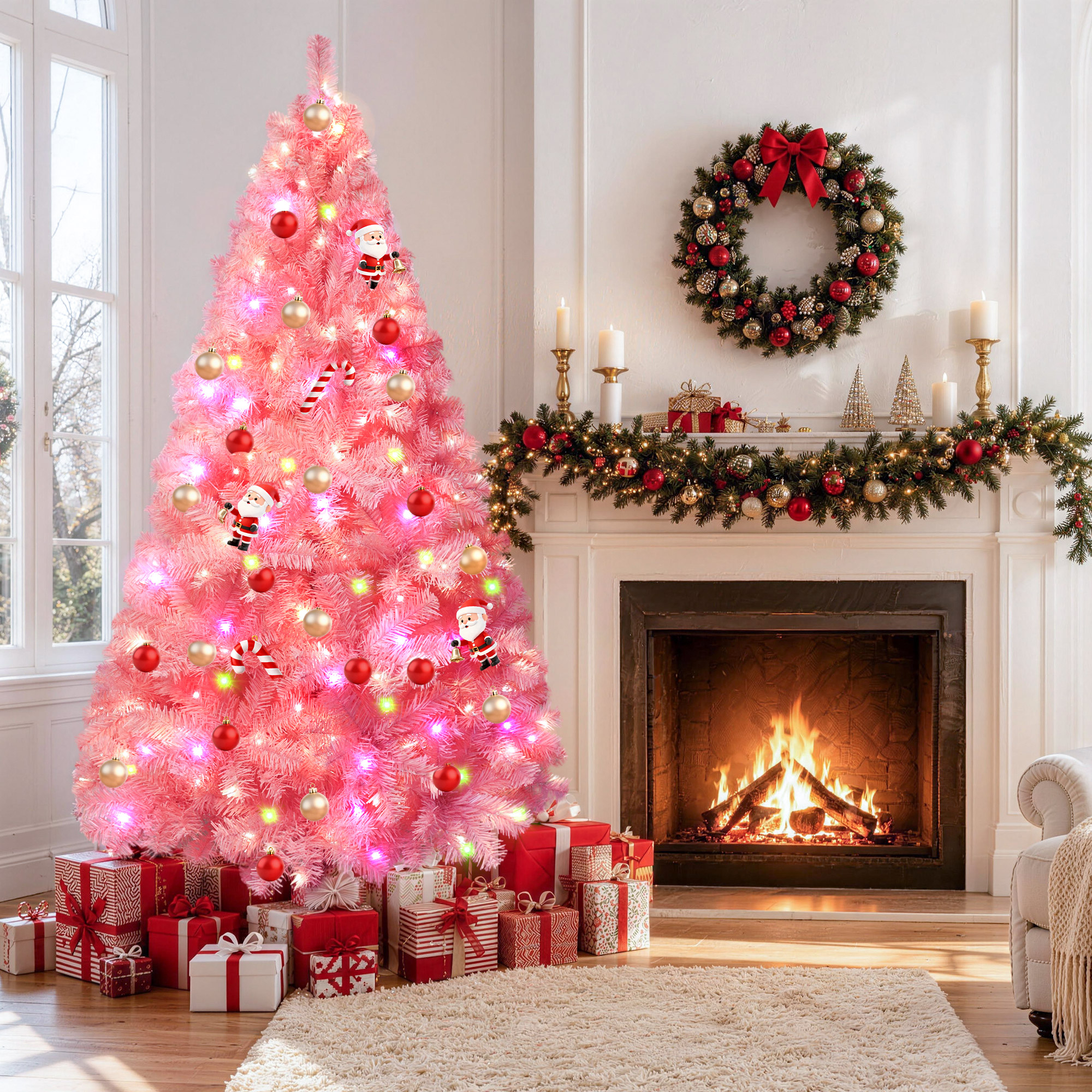 Yexmas 6ft Pre-Lit Pink Christmas Tree with 300 Lights photo 3