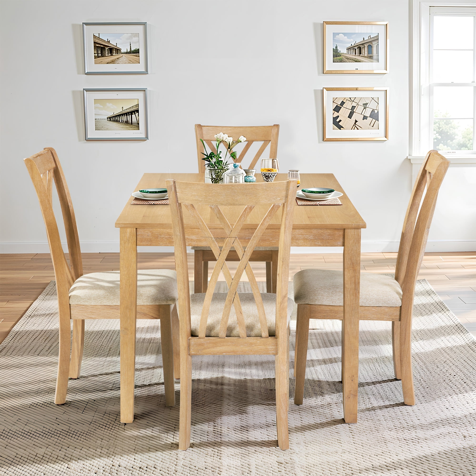Yoneston Modern Dining Table for 4, 60" Large Wood Dining Table Set with 4 Chairs for Living Room, Kitchen and Pantry