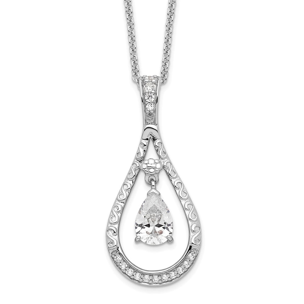 925 Sterling Silver Cable Fancy Necklace Chain Sentimental Expressions April CZ Stone Never Forget Tear 18in Birthstone 18 inch