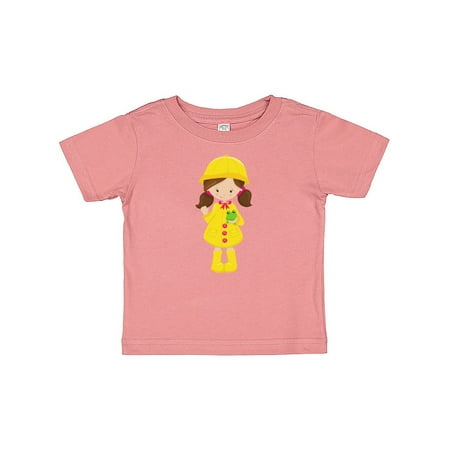 

Inktastic Girl With Brown Hair Yellow Raincoat Frog Gift Baby Girl T-Shirt