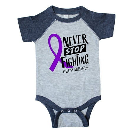 

Inktastic Never Stop Fighting Epilepsy Awareness Purple Ribbon Gift Baby Boy or Baby Girl Bodysuit