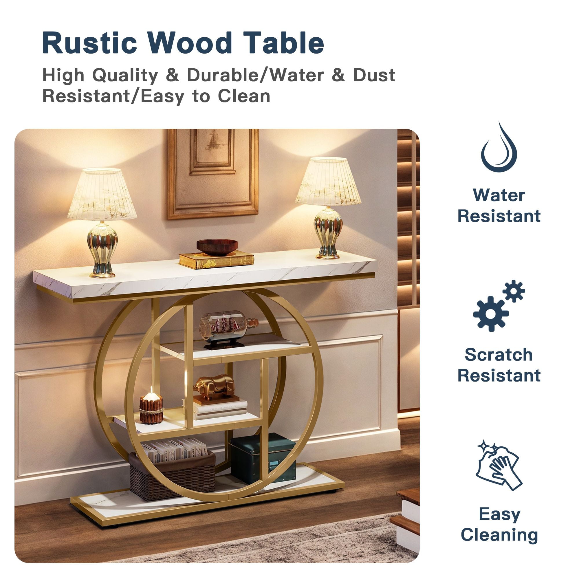 Demi Bonn 41"dustrial Console Table for Entryway, Farmhouse Sofa Tables Behind Couch, Rustic Wood and Metal Foyer Table with 3-Tier Shelves for Hallway Living Room, White