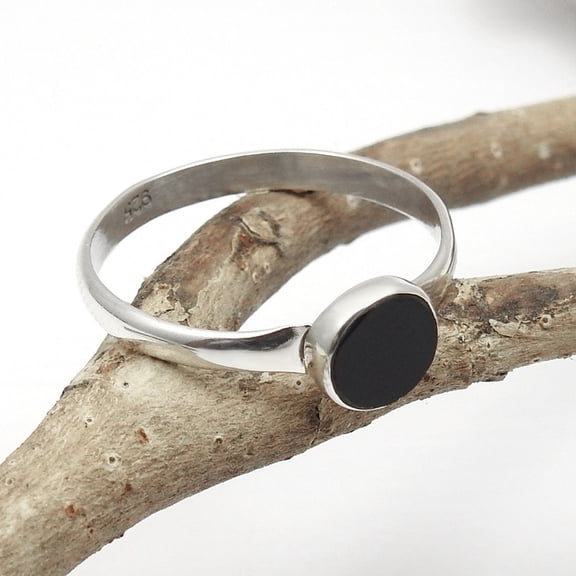 Round Natural Black Onyx Solid Sterling Silver Promise Sister Band New Ring US 6