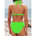 thumbnail image 5 of Womens Two Piece Bikini Swimsuit Halter Top and Bottoms Bathing Suit Beach Vacation Set Fluorescent Green XXL, 5 of 6