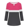 thumbnail image 6 of Viluyesy Round Neck T-Shirt for Womens 3/4 Sleeves Shirt Tops Fashionable Loose Blouse Hot Pink Size L, 6 of 6