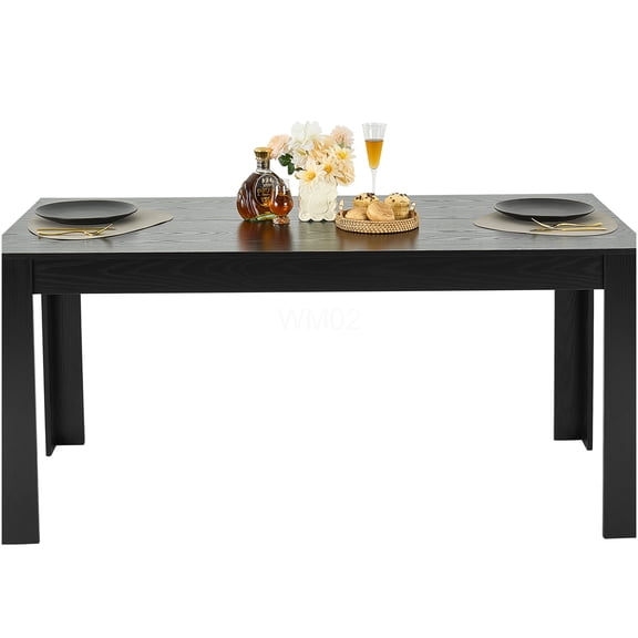 COSMOS Modern Black Rectangular Dining Table for 4-6, Sturdy Fiberboard Kitchen Table with Laminate Finish