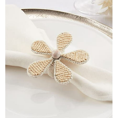 

Fennco Styles Hand Beaded Flower Decorative Napkin Rings Set of 4 - Natural Wooden Beads Napkin Holders for Home Dining Room Banquet Family Gathering Holiday Décor and Special Occasion