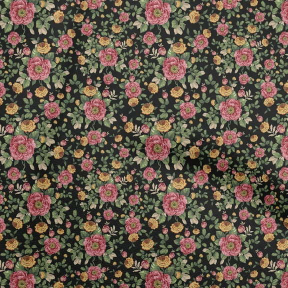 oneOone Cotton Poplin Twill Black Fabric Florals Sewing Fabric By The Yard Printed Diy Clothing Sewing Supplies 56 Inch Wide