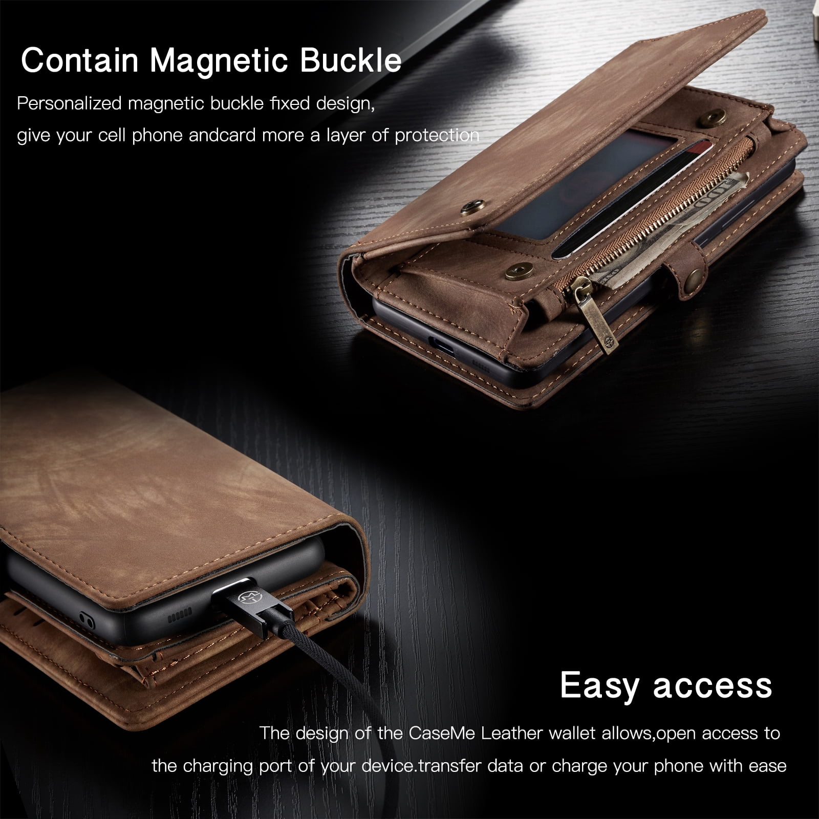 Samsung Galaxy A53 5G Wallet Case for Women Men, Dteck Heavy Duty PU Leather Flip Case Detachable Phone Cover with 8 Card Slots Zipper Purse with Wrist Strap for Samsung Galaxy A53 5G,Coffee