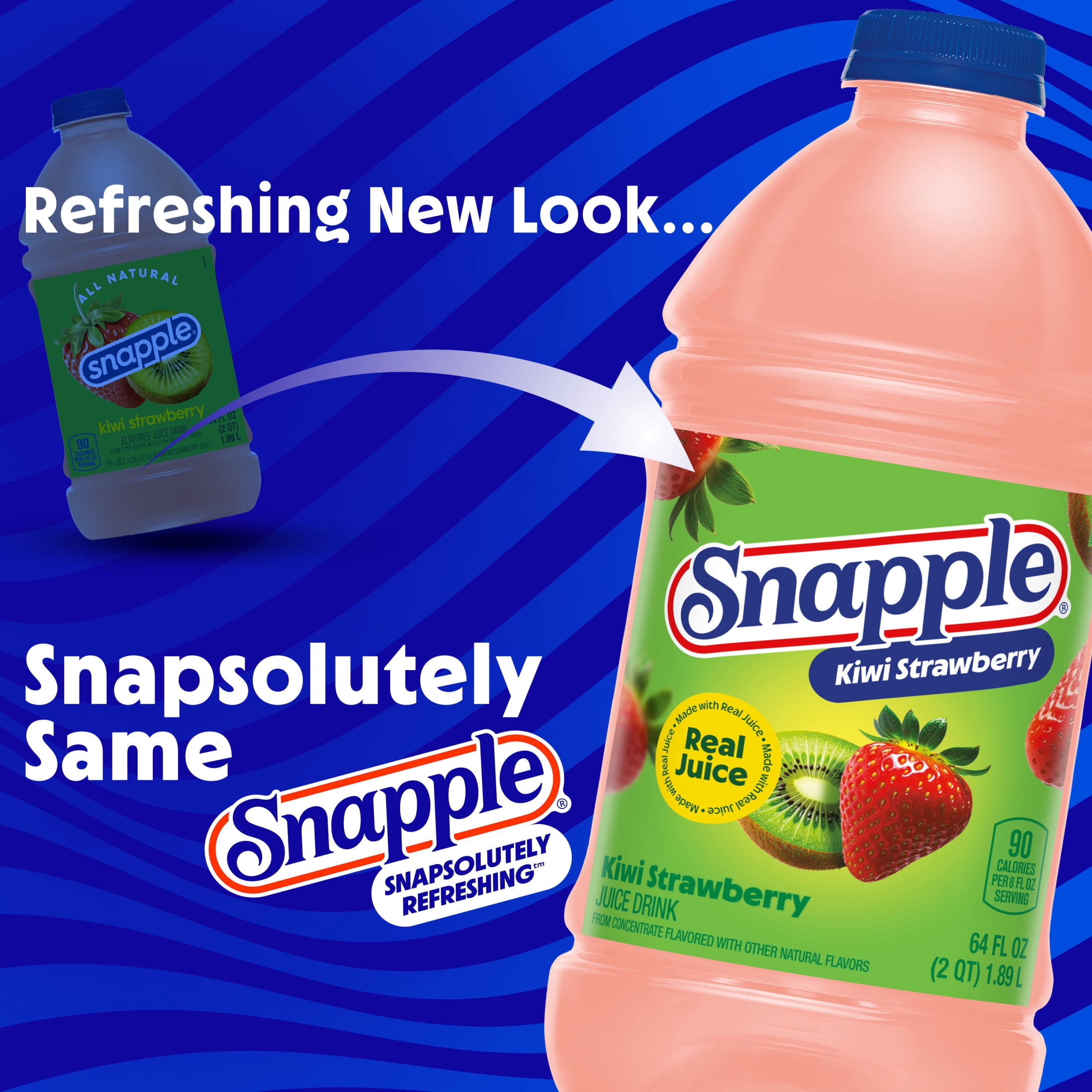 (3 pack) Snapple Kiwi Strawberry Juice Drink, 64 fl oz, Bottle