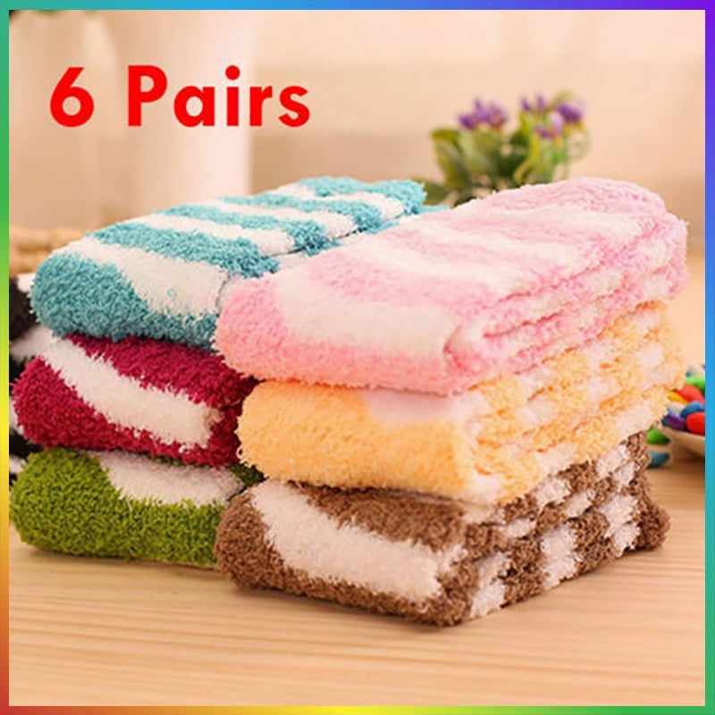 (6Pairs)Ladies Women Soft Fluffy Bed Socks Winter Warm Lounge Slipper Fleece Sock
