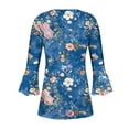 thumbnail image 4 of Blmnix Vintage Women Tops Button Down Peplum Pullover Tee Shirt Henley Elbow-Length Blue Summer Blouses for Women Under $10,S, 4 of 5