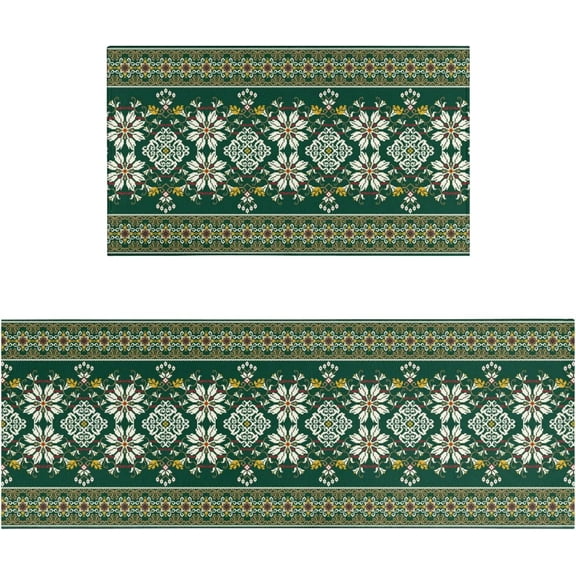 Green Kitchen Rugs Sets of 2, Green Kitchen Mat Washable Non-Slip Kitchen Mats for Floor Set of 2 Green Kitchen Decor