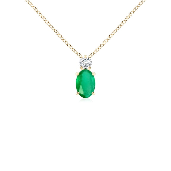 ANGARA Natural Oval Emerald Solitaire Pendant with Diamond in 14K Yellow Gold for Women (Size-6x4mm) | May Birthstone, Birthday, Anniversary, Jewelry Gift for Women | Natural Emerald Necklace