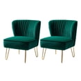 thumbnail image 3 of Velvet Armless Accent Chair Set of 2 Gold Metal Legs Modern Upholstered Single Sofa Side Chair Home Living Room Green, 3 of 11