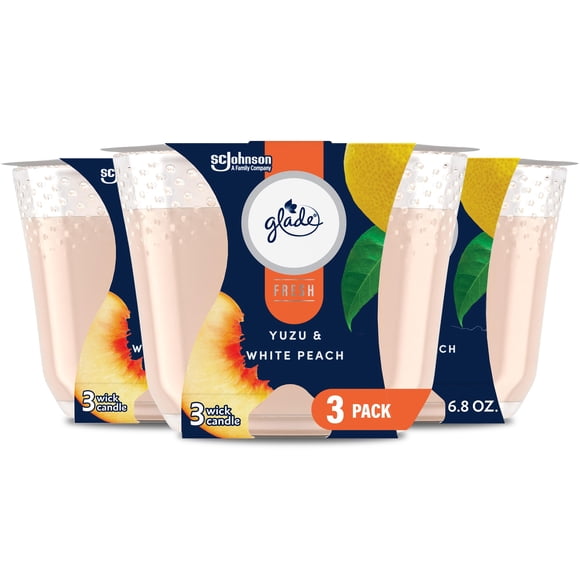 Tarro para velas aromáticas Glade Yuzu & White Peach, 200 ml, paquete de 3