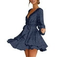 thumbnail image 7 of Herrnalise Women's Polka Dot Printed Tie Long Sleeve IrregularRuffle V-Neck Dresses S-XL, 7 of 7