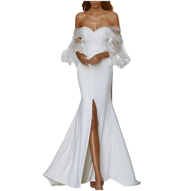 Vestidos Para Mujer Vestidos de Fiesta de Bienvenida Vestido de Fiesta de Noche Casual Erógeno Malla de Moda Cuello Recto Corte Bajo Vestido Con Abertura Larga Odeerbi ODB168222