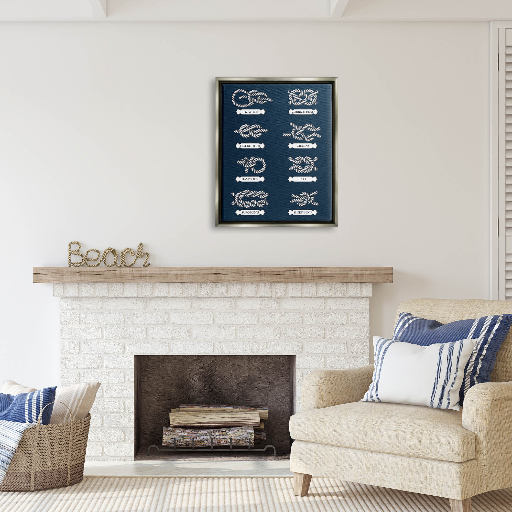 Stupell Industries Boating Knots Nautical Diagram Coastal Painting Gray Floater Framed Art Print Wall Art