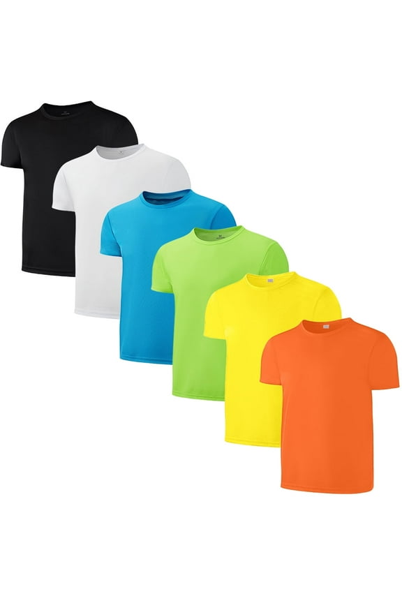 6 Pack Boys Youth Kids Mesh Athletic Quick Dry T Shirts Short Sleeve Moisture Wicking Tee shirts Active Tops (Age 4-18)