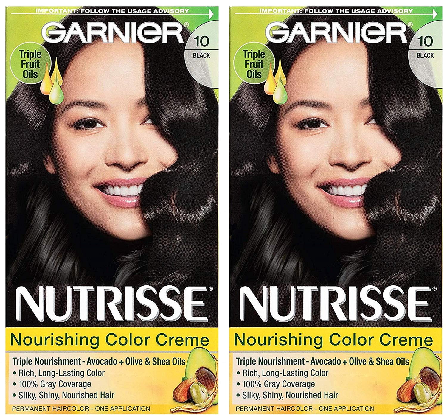 Garnier Nutrisse Nourishing Color Creme - Black 10 - Permanent Hair Color - One 1 Application Per Box - Pack of 2 Boxes