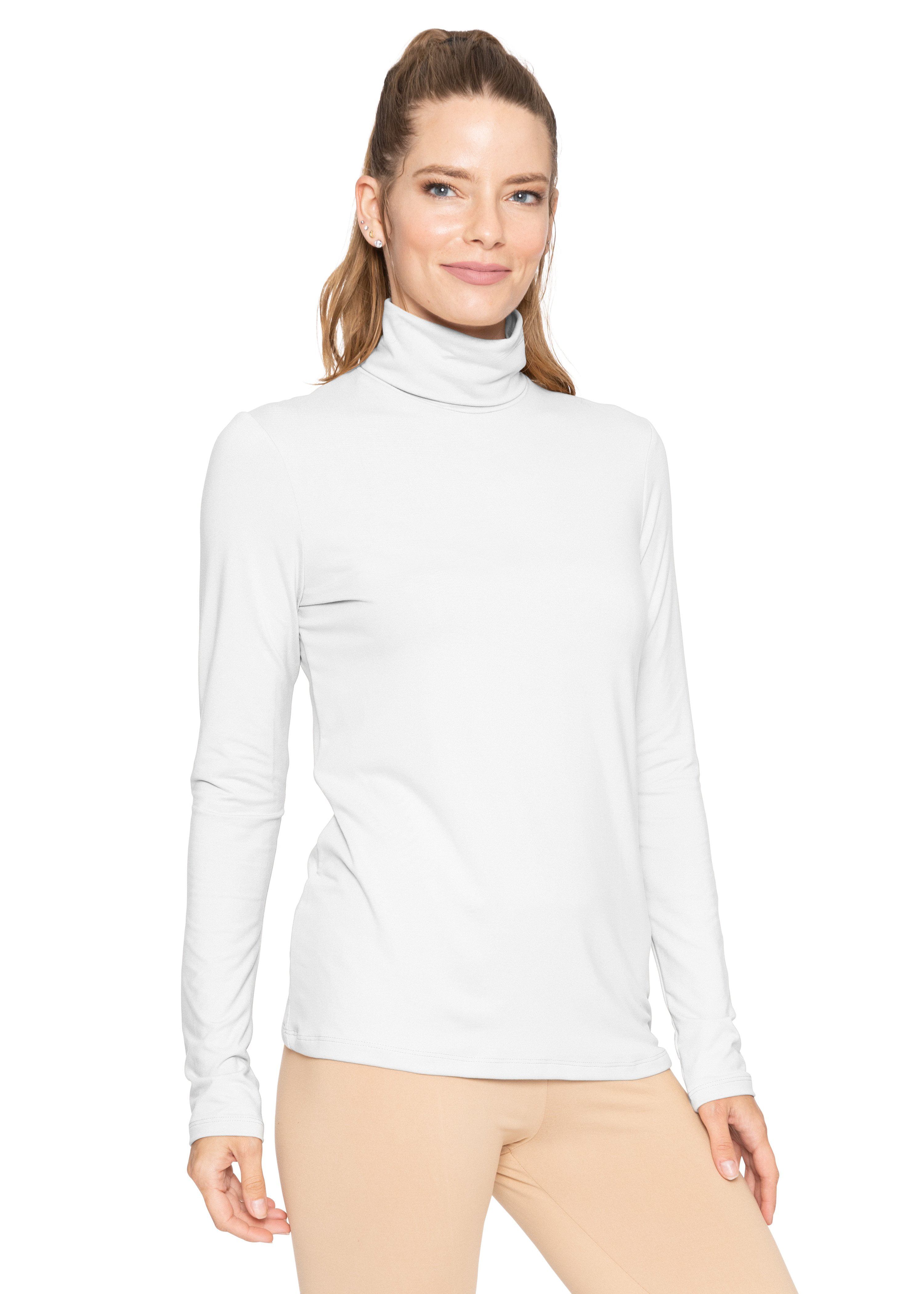 Cotton Jersey Solid Long Sleeve Fitted Turtleneck Top S ~ L 