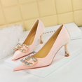 thumbnail image 2 of Zapatos de tacón alto para mujer, de banquete, de boca baja, puntiagudos, de gamuza, clásicos, con hebilla de diamante de agua y lazo, para boda con un solo tacón, 2 of 4